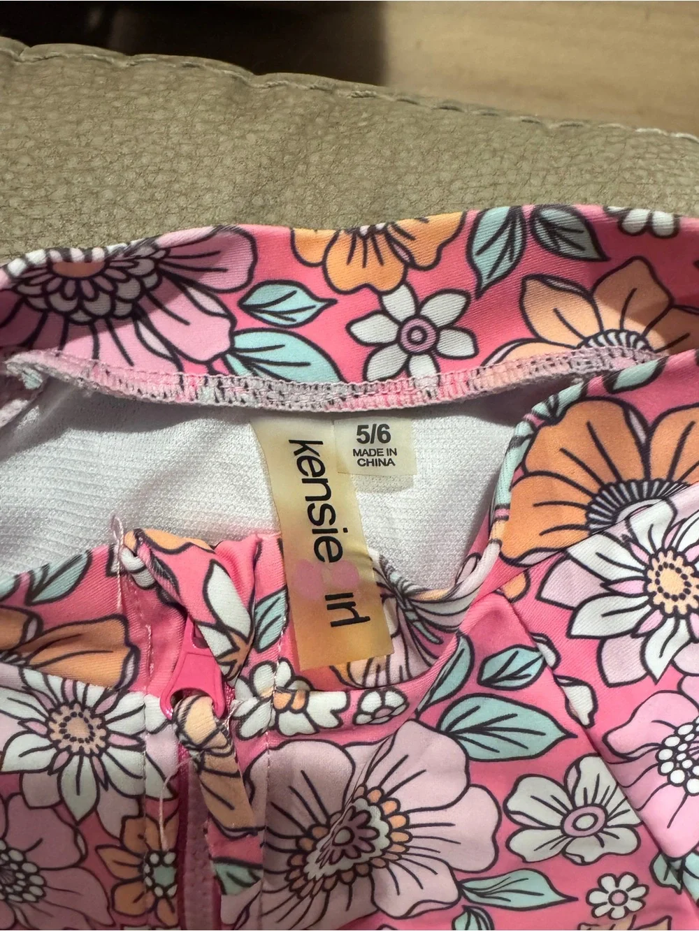 Kensie Girl Pink Floral Long-Sleeve One-Piece Swimsuit